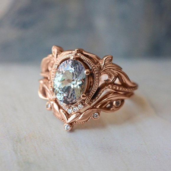 NEW Rose Gold Vintage Oval Diamond Art Deco Ring - Picture 5 of 9